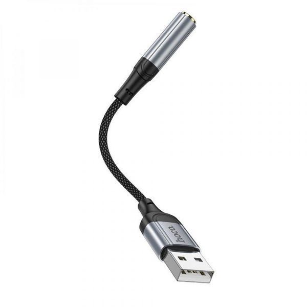 Аудиокабель HOCO LS36 USB-A to 3.5mm female, nylon braid, 0,12m, Black 6942007608879 фото