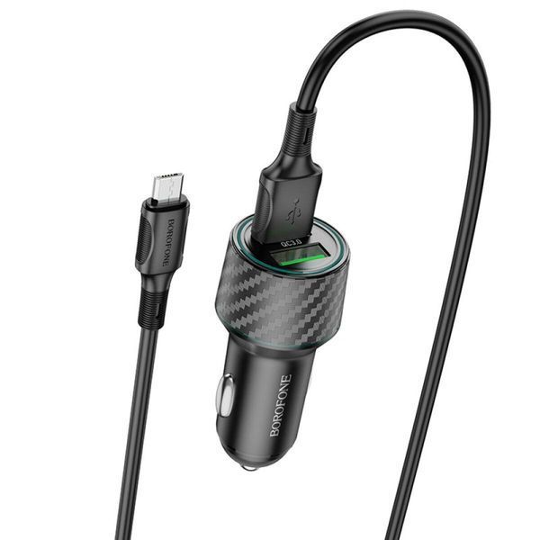 Автомобільний зарядний пристрій BOROFONE BZ21A Brilliant 36W dual port QC3.0 car charger set(Micro) Black 656-00306 фото