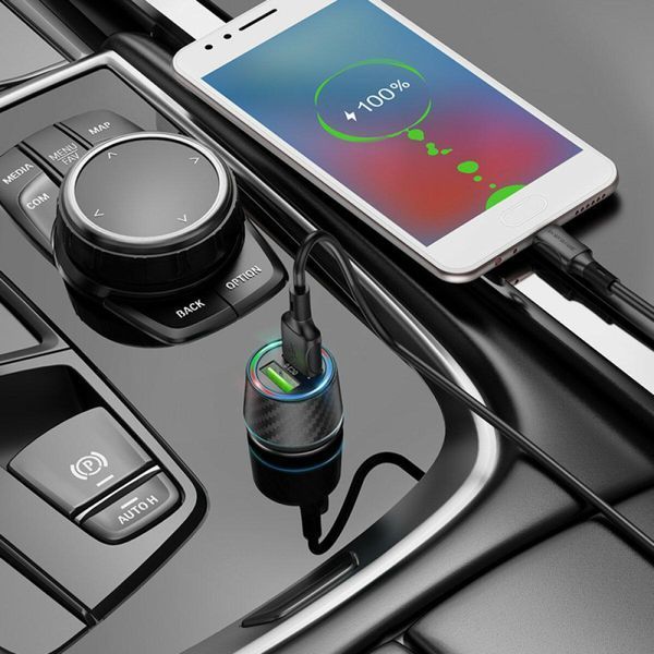Автомобільний зарядний пристрій BOROFONE BZ21A Brilliant 36W dual port QC3.0 car charger set(Micro) Black 656-00306 фото