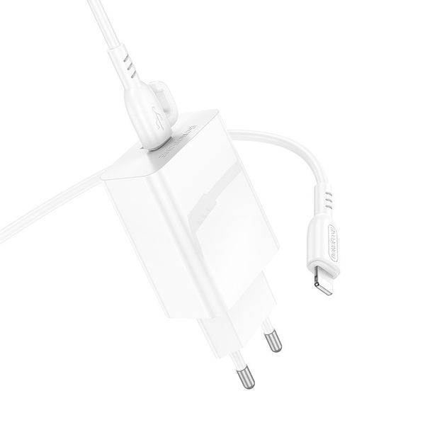 Мережевий зарядний пристрій з кабелем BOROFONE BA21A Pro Long journey single port PD20W charger set(C to iP) White 6941991111419 фото