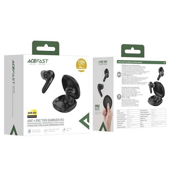 Бездротові навушники TWS ACEFAST W3, ANC+ENC, IPX4, Black 6974316284796 фото