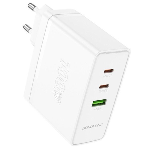 Мережевий зарядний пристрій BOROFONE BN11 Imperial PD100W three-port(2C1A) charger White 656-01340 фото