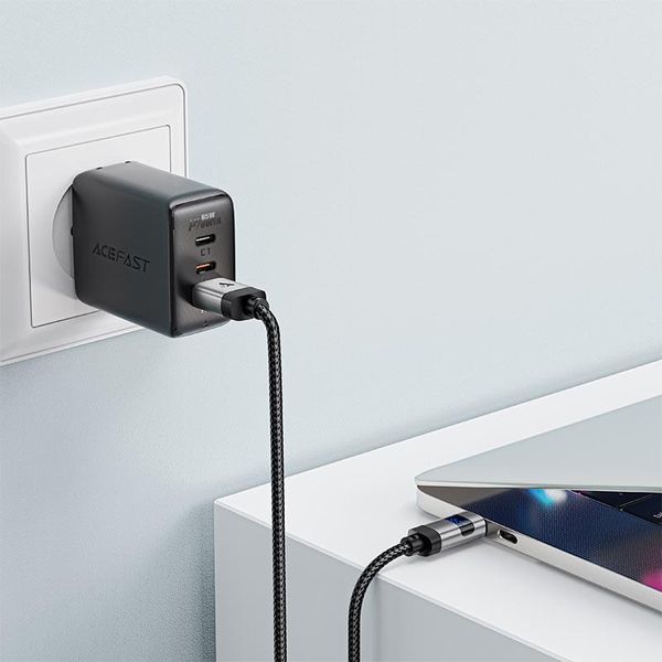 Кабель ACEFAST C15-04 USB-A to USB-C zinc alloy digital display braided charging data cable Black 6974316283737 фото