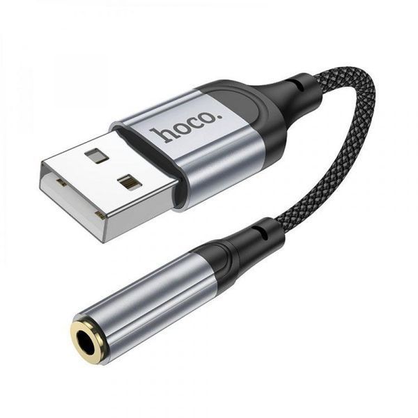 Аудиокабель HOCO LS36 USB-A to 3.5mm female, nylon braid, 0,12m, Black 6942007608879 фото