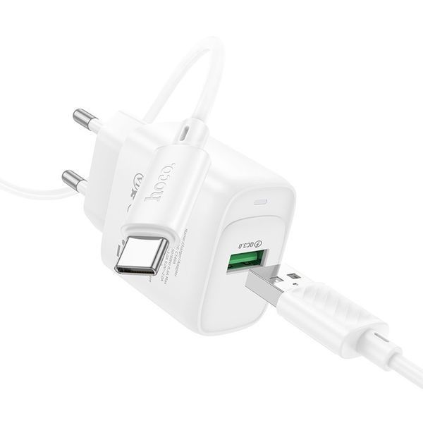 Сетевое зарядное устройство с кабелем HOCO C140A Smart single port QC3.0 charger set (Type-C)(EU) White 6942007627832 фото