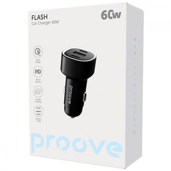 Автомобільний зарядний пристрій Proove Flash 60W (2Type-C+USB) black 656-02608 фото