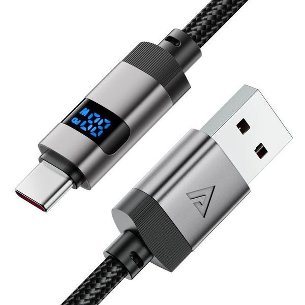 Кабель ACEFAST C15-04 USB-A to USB-C zinc alloy digital display braided charging data cable Black 6974316283737 фото
