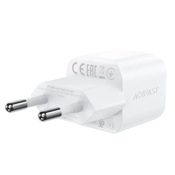 Сетевое зарядное устройство ACEFAST A73 mini PD20W GaN single USB-C charger set (C3-03) White 656-01279 фото