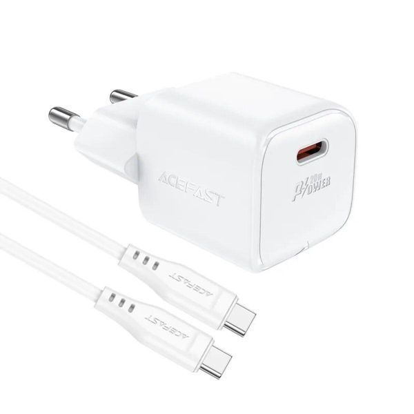 Сетевое зарядное устройство ACEFAST A73 mini PD20W GaN single USB-C charger set (C3-03) White 656-01279 фото