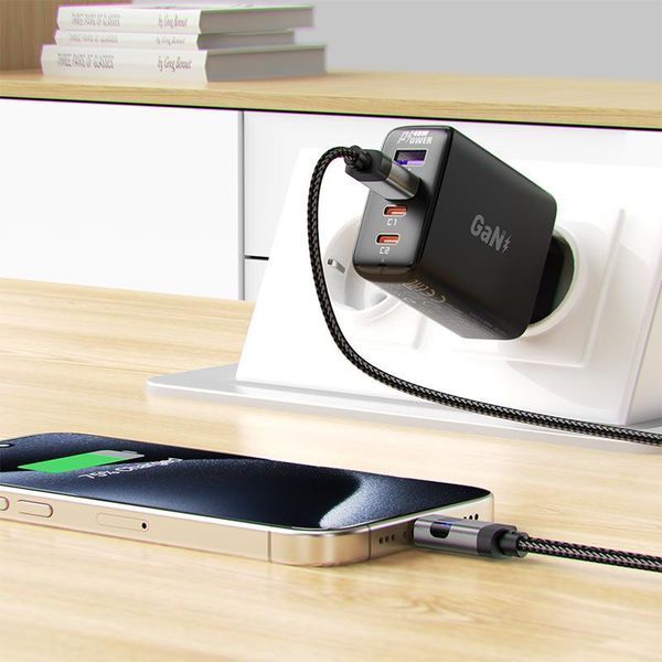 Кабель ACEFAST C15-04 USB-A to USB-C zinc alloy digital display braided charging data cable Black 6974316283737 фото