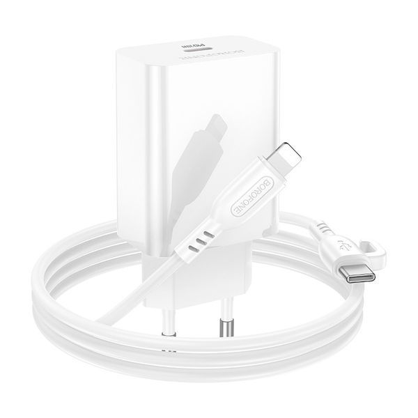 Мережевий зарядний пристрій з кабелем BOROFONE BA21A Pro Long journey single port PD20W charger set(C to iP) White 6941991111419 фото