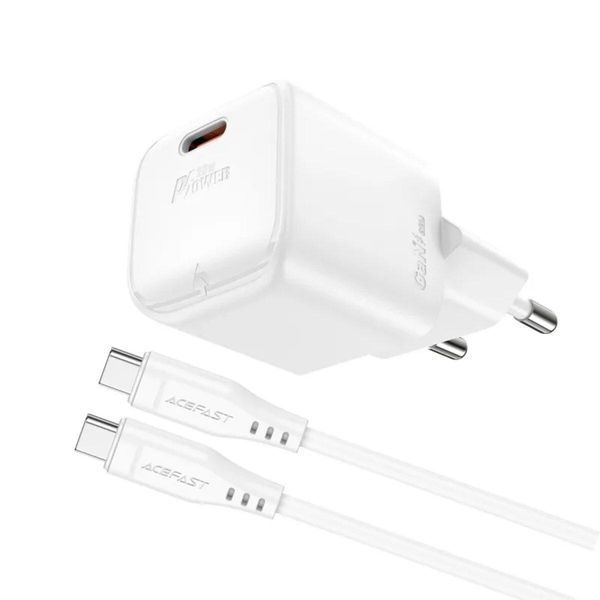 Сетевое зарядное устройство ACEFAST A73 mini PD20W GaN single USB-C charger set (C3-03) White 656-01279 фото