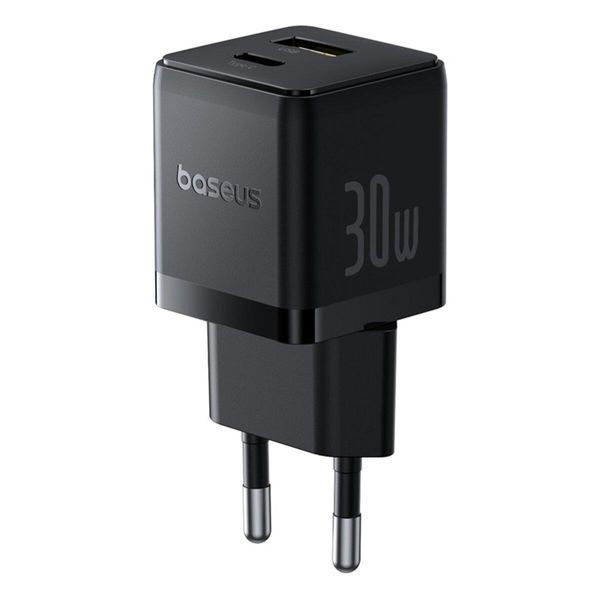 Мережевий зарядник пристрій Baseus Palm Fast Charger C+U 30W EU Cluster Black 656-01406 фото