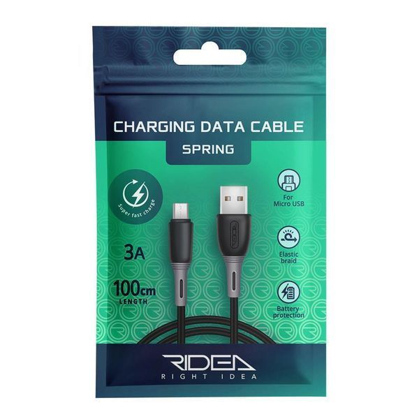 Кабель Ridea RC-M113 Spring 3A USB to Micro USB Чорний 209-00173 фото