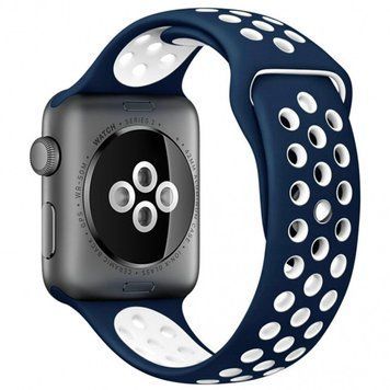 Силиконовый ремешок с перфорацией для Apple Watch 42/44/45/49 mm Сине-белый 212-00158 фото