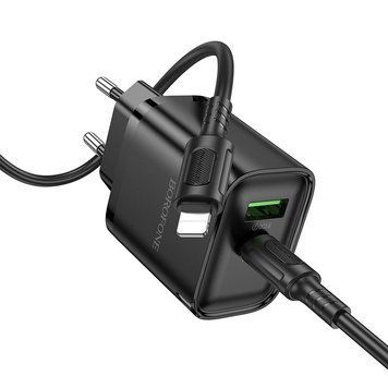 Сетевое зарядное устройство с кабелем BOROFONE BA83A Flare star PD20W+QC3.0 charger set(C to iP) Black 6941991117350 фото