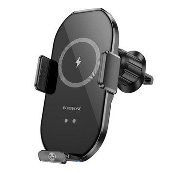Тримач для мобільного з БЗП BOROFONE BH205 Rusher infrared wireless fast charging car holder(air outlet) Black 656-00522 фото
