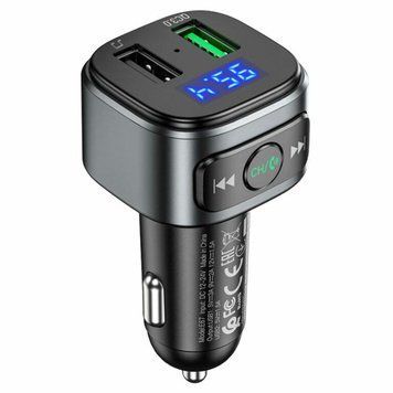 Автомобильное зарядное устройство с FM-модулятором HOCO E67 Fighter QC3.0 18W car BT FM transmitter Black 656-00580 фото