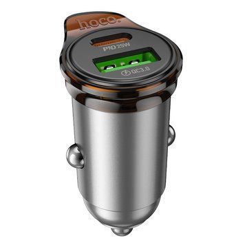 Автомобильное зарядное устройство HOCO NZ16A Rigorous 43W dual port PD25W+QC3.0 car charger Metal Grey 6942007644747 фото