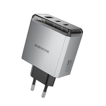 Мережевий зарядний пристрій BOROFONE BN22 Lena PD65W(2C1A) charger(EU) Metal Gray 656-01341 фото