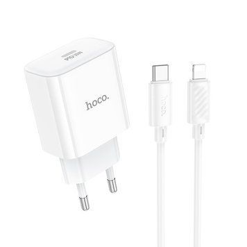 Сетевое зарядное устройство с кабелем HOCO C76A Pro Majestic single port PD30W charger set (C to iP)(EU) White 6942007616317 фото