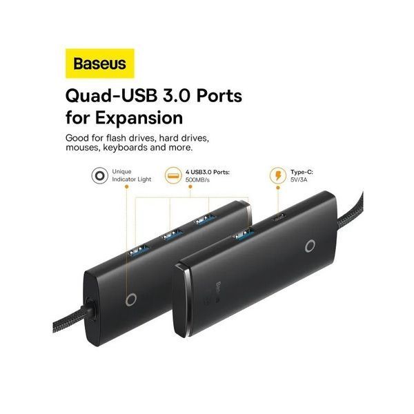 USB-хаб Baseus Lite Series 4-Port Type-C HUB Adapter (Type-C to USB 3.0*4 ) 1m Black WKQX030401 фото