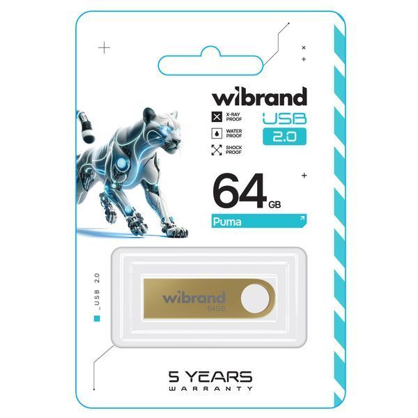 Флеш-накопитель Wibrand USB 2.0 Puma 64Gb Gold WI2.0/PU64U1G фото