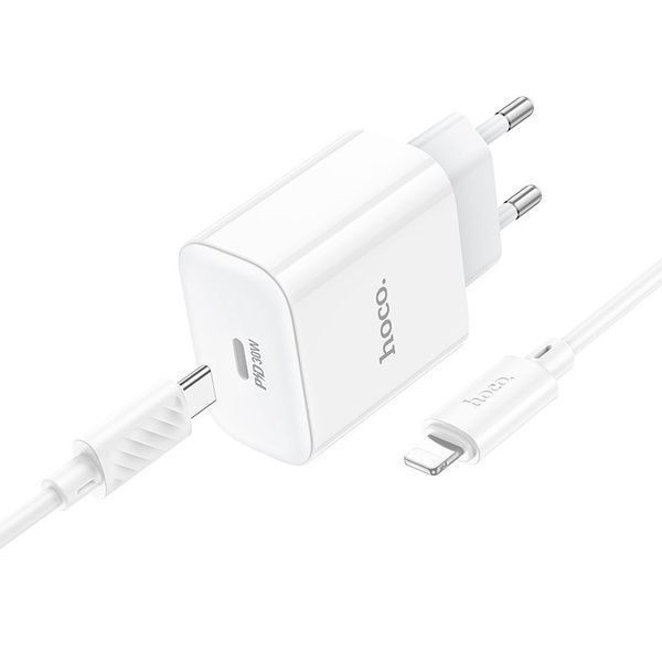 Мережевий зарядний пристрій з кабелем HOCO C76A Pro Majestic single port PD30W charger set (C to iP)(EU) White 6942007616317 фото