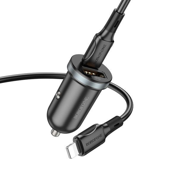 Автомобільний зарядний пристрій BOROFONE BZ22 Scenery dual-port PD30W+QC3.0 car charger set(C to iP) Black 656-00307 фото