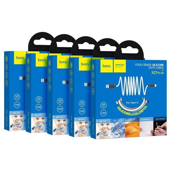 Кабель HOCO X21 Plus USB to Type-C 3A, 1m, silicone, silicone connectors, Black+White 6931474711915 фото