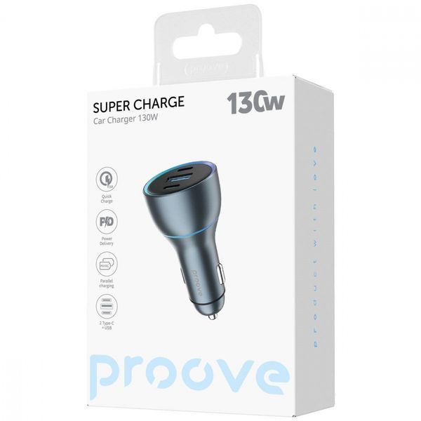 Автомобильное зарядное устройство Proove Super Charge 130W (2 Type-C + USB) metal gray 656-02609 фото