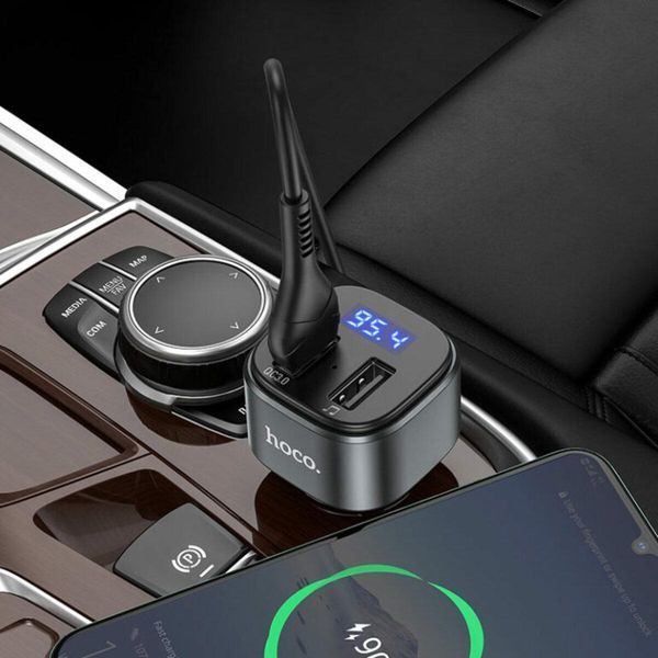 Автомобильное зарядное устройство с FM-модулятором HOCO E67 Fighter QC3.0 18W car BT FM transmitter Black 656-00580 фото