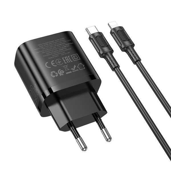Сетевое зарядное устройство с кабелем BOROFONE BA83A Flare star PD20W+QC3.0 charger set(C to iP) Black 6941991117350 фото