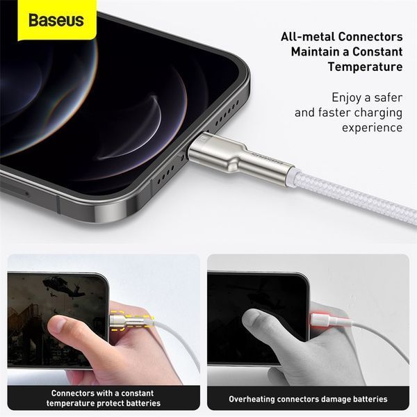 Кабель Baseus Cafule Series Metal Data Cable USB to IP 2.4A 2m White CALJK-B02 фото