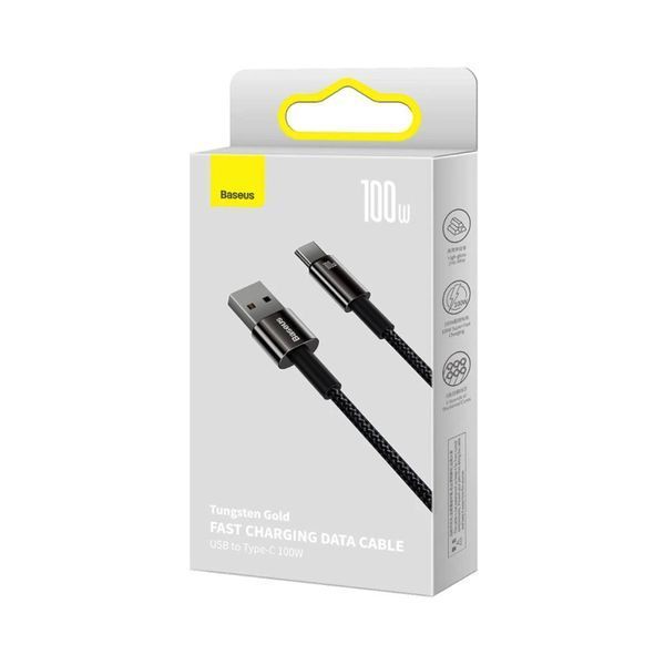 Кабель Baseus Tungsten Gold Fast Charging Data Cable USB to Type-C 100W 1m Black CAWJ000001 фото