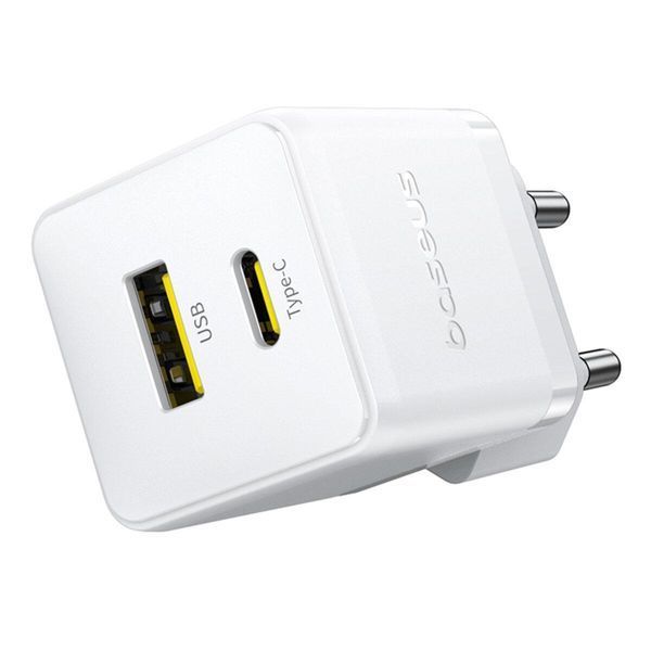 Мережевий зарядник пристрій Baseus Palm Fast Charger C+U 30W EU Moon White 656-01407 фото
