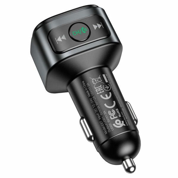 Автомобильное зарядное устройство с FM-модулятором HOCO E67 Fighter QC3.0 18W car BT FM transmitter Black 656-00580 фото