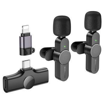 Беспроводная микрофонная система BOROFONE BFK12 Trophy lavalier dual-mic (iP/Type-C) Black 6941991106408 фото