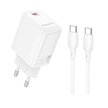 Сетевое зарядное устройство с кабелем BOROFONE BN28 Fuente single port PD30W charger set (C to C) (EU) White 6941991120312 фото