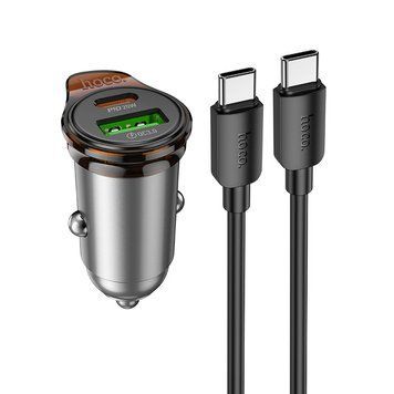 Автомобильное зарядное устройство HOCO NZ16A Rigorous 43W dual port PD25W+QC3.0 car charger set(C to C) Metal Grey 6942007644761 фото
