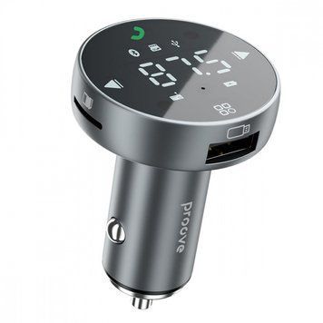Автомобильное зарядное устройство Proove FM Launcher Sound Sync 30W (PD+QC3.0) Type-C+USB gray 656-02610 фото