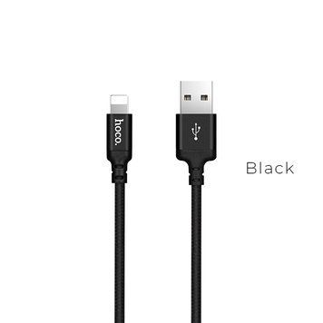 Кабель HOCO X14 USB to iP 2A, 2m, nylon, aluminum connectors, Black 6957531062882 фото