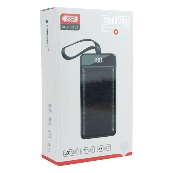 Power Bank XO PR157 QC22.5W PD20W digital display, with light, 40000 mAh Чорний 656-01487 фото