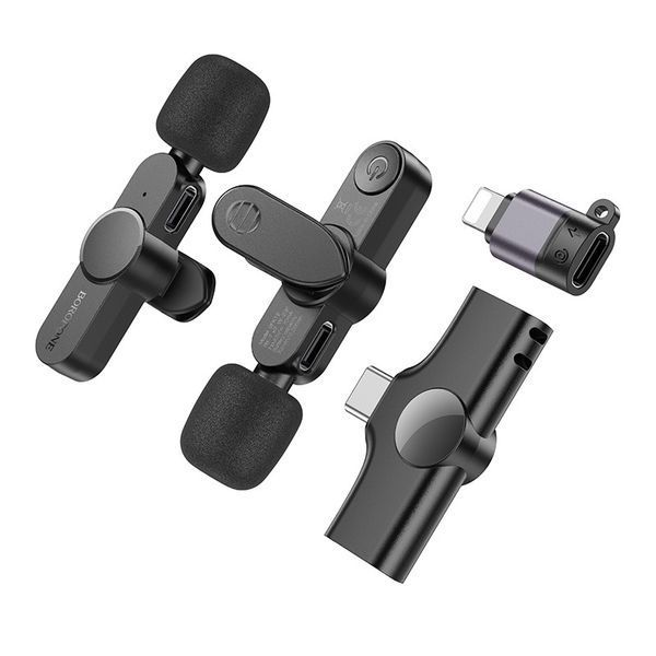 Бездротова мікрофонна система BOROFONE BFK12 Trophy lavalier dual-mic (iP/Type-C) Black 6941991106408 фото