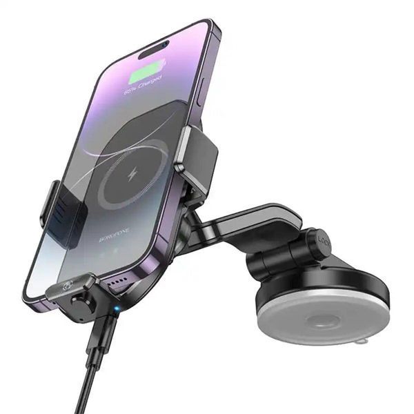 Тримач для мобільного з БЗП BOROFONE BH206 Rusher infrared wireless fast charging car holder(center console) 656-00523 фото