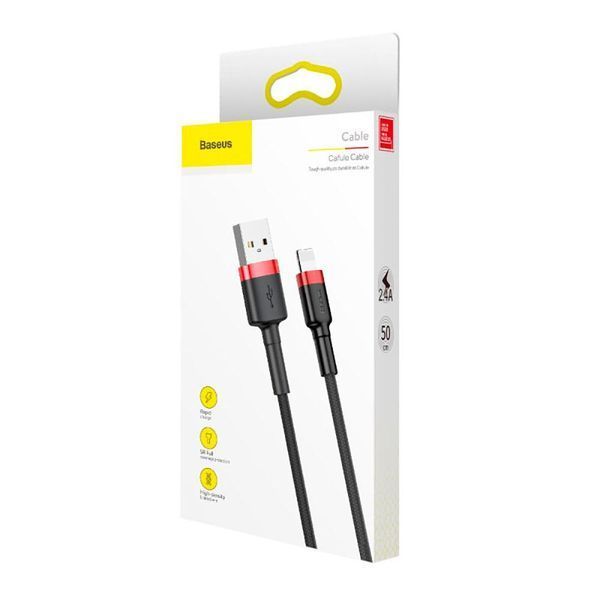Кабель Baseus Cafule Cable USB For Lightning 2.4A 0.5m Red+Black CALKLF-A19 фото