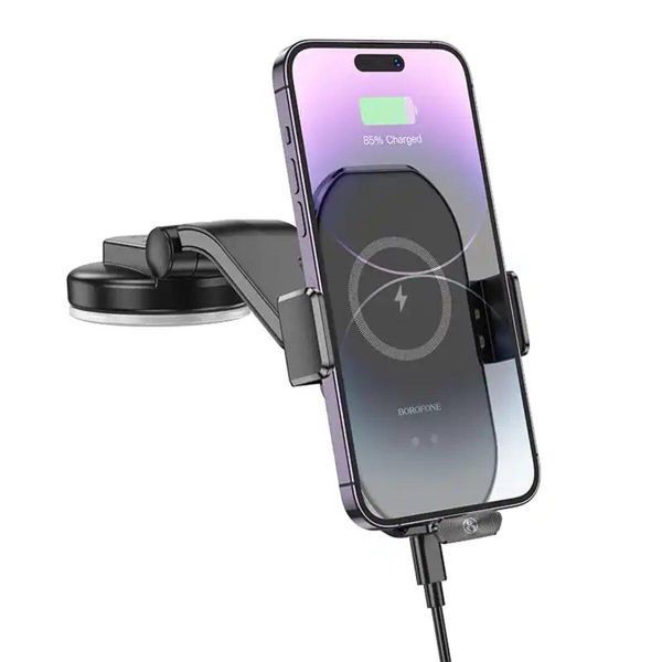 Тримач для мобільного з БЗП BOROFONE BH206 Rusher infrared wireless fast charging car holder(center console) 656-00523 фото
