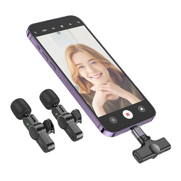 Бездротова мікрофонна система BOROFONE BFK12 Trophy lavalier dual-mic (iP/Type-C) Black 6941991106408 фото