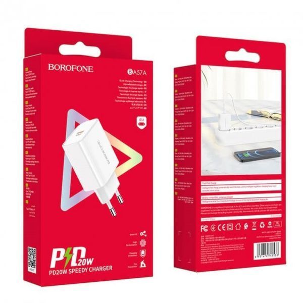 Зарядний пристрій Borofone BA57A USB Type C 3A 20W Білий 209-00083 фото