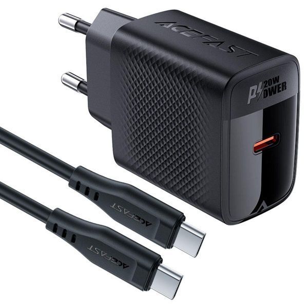 Сетевое зарядное устройство ACEFAST A82 PD20W GaN single USB-C charger set (P5) (EU) Black 656-01281 фото